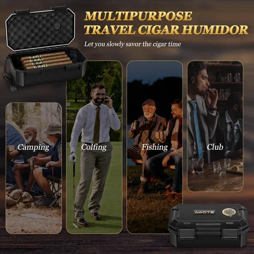 Vista 7 de Set de humidificador de puros de viaje con encendedor de antorcha, cenicero, soporte, humidificador y higrómetro, estuche de viaje portátil