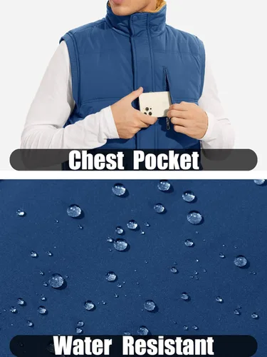 Vista 6 de MAGCOMSEN Chalecos de abrigo para hombre, con cremallera completa, sin mangas, con forro polar, chaleco acolchado con cuello alto