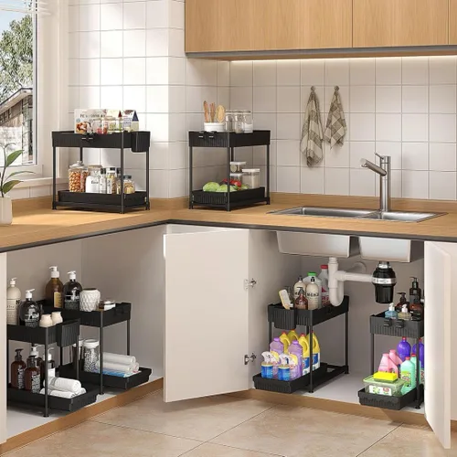 Vista 3 de Sevenblue Paquete de 3 organizadores para debajo del fregadero, organizadores multiusos de cocina y baño de 2 niveles y almacenamiento con cajones