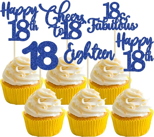 Vista 53 de Paquete de 30 adornos para cupcakes con purpurina de doble dígito para cumpleaños de 10 años, para cumpleaños, aniversario, fiesta, suministros