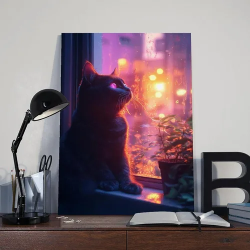 Vista 8 de ZMLIS Vaporwave Cat Wall Art – Y2K Cyber Aesthetic Poster – Retro Futuristic Room Decor Canvas Poster Wall Art Decor Print Picture Paintings for