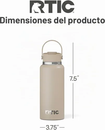 Vista 4 de RTIC - Botella de agua Outback de 32 oz (1 L), con revestimiento de cerámica, aislada, de acero inoxidable, doble pared con aislamiento al vacío
