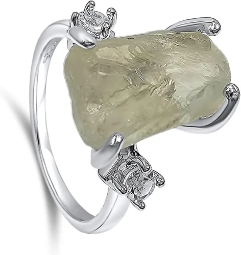 Vista 21 de Anillo de cristal crudo real con piedra natal, plata de ley, oro blanco, regalo de joyería para ella, regalo de Navidad, Día de la Madre