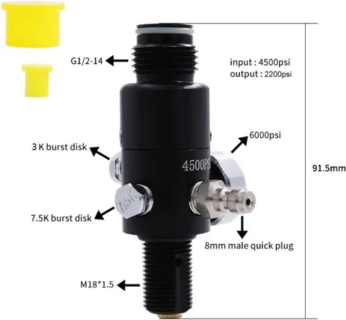 Vista 2 de TUXING 4500PSI Paintball Air Tank Regulador Válvula Calibre, Regulador de Paintball de aluminio duradero, para industrial, M18* 1.5