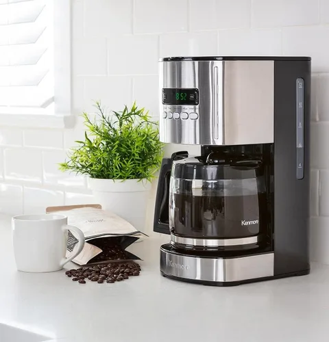 Vista 2 de Koolatron Kenmore Cafetera de goteo – Máquina de café programable de 12 tazas con olla de vidrio, cerveza regular y atrevida, depósito de agua Negro