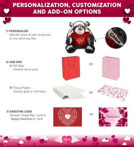 Vista 2 de DolliBu I Love You - Oso negro de peluche con ropa de San Valentín, lindo animal de peluche con camisa roja y nombre, regalo personalizado