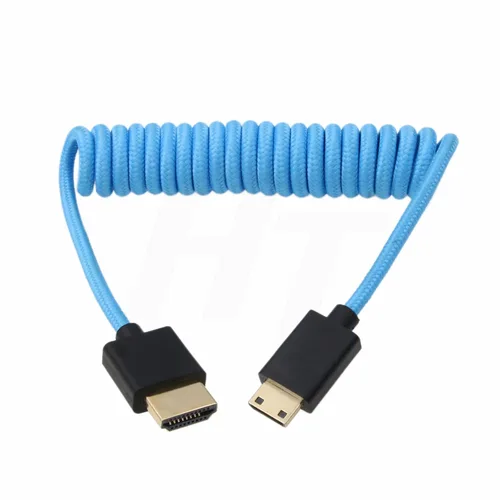 Vista 2 de 4K 60p 8K UHD Mini HDMI - Cable HDMI en espiral azul trenzado para Nikon D750 Sony Canon EOS R RP 5DIV ATOMOS Ninja V Portkeys Video Assist Monitor