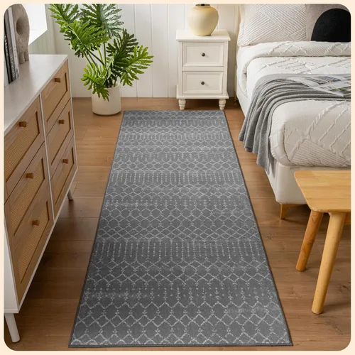 Vista 109 de Istana Alfombra larga antideslizante de 2.5 x 8 para el hogar, para pasillo y cocina, lavable, sedosa y suave al tacto, elegante, color azul y marfil