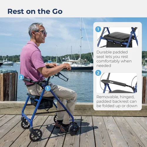 Vista 5 de Andador Drive Medical, de aluminio con ruedas, 7.5 pulgadas, R728BL, Universal, Azul, 1, 1 R728BL - Andador plegable con ruedas que incluye
