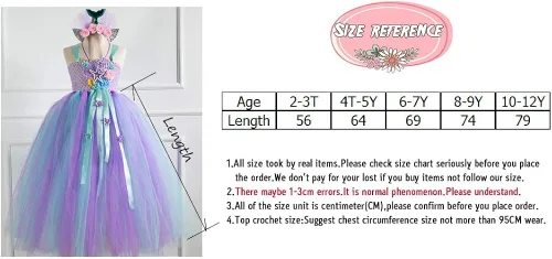 Vista 3 de Unicorniosirena tutú vestido para niñas Unicorniosirena con diadema cintura alta vestido de tul para fiesta 4T 6T 8T 10T