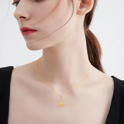 Vista 2 de KECHO Collar con colgante de pata de cerdo, colibrí, búho, lobogato, oro amarillo de 14 quilates, collar de animales finos, joyería de regalo