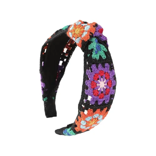 Vista 10 de LIANXUE Diadema de punto floral para mujer, turbante elástico, floral, ganchillo, cuadrado, estilo étnico, diadema envolvente para la cabeza