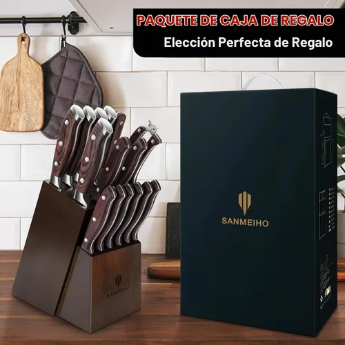 Vista 7 de Juego de cuchillos 16 piezas, cuchillo de cocina japonés con bloque