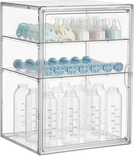 Vista 10 de HBlife Organizador de almacenamiento para biberones de bebé, soporte de pared, 3 niveles ajustables de acrílico transparente, estación