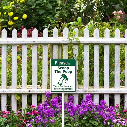 Vista 4 de Letreros para patio con estaca, con estaca, con estaca, de aluminio resistente, libre de óxido, decoración de excremento de perro para patio