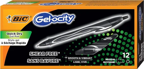 Vista 10 de BIC Gelocity - Bolígrafos de gel de secado rápido azul, punta media (0.7 mm - 1/32 pulgadas), paquete de 12 unidades, bolígrafos de gel retráctiles
