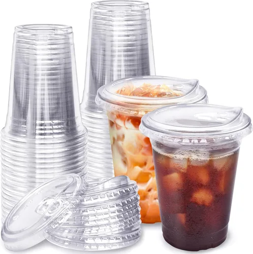 Vista 10 de Qinsihwn 100 Piezas Vasos de Plástico Desechables de 8 OZ con Tapas Planas, Vasos Transparentes de Porción con Tapas Planas, Recipientes de Plástico