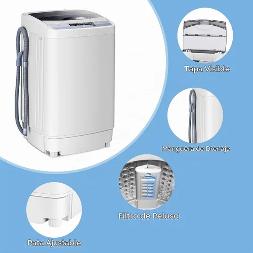 Vista 7 de Giantex Lavadora portátil compacta de 12 libras de capacidad totalmente automática con bomba de drenaje, 10 programas, 8 niveles de agua, 1.34 pies