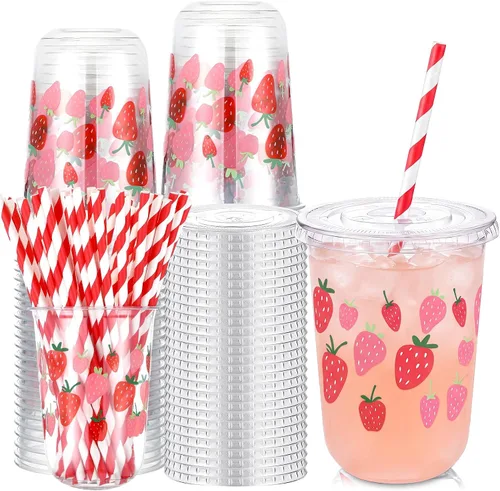 Vista 23 de LemonRoad - Juego de 50 tazas de lazo rosa de 16 onzas para decoración