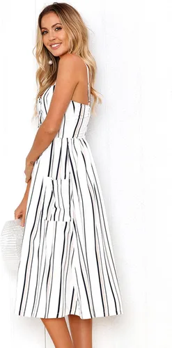 Vista 43 de Angashion - Vestido floral de verano estilo bohemio para mujer, con botones, bolsillos y tiras ajustables