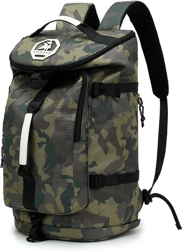 Vista 30 de Kalesi Mochila Bolsa de Lona para Gimnasio 4 Vías Impermeable con Compartimento para Zapatos para Viaje Deporte Senderismo Laptop, 02-Negro