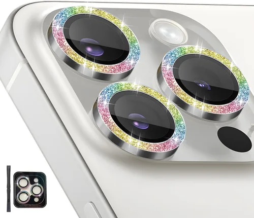Vista 18 de Protector de lente de cámara para iPhone 14 Pro/iPhone 14 Pro Max, cubierta de lente de anillo de aleación de aluminio de vidrio templado individual