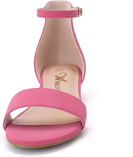 Vista 58 de Athlefit Sandalias para niñas, puntera abierta, correa en el tobillo, tacones bajos, zapatos de vestir para niñas pequeñas y grandes