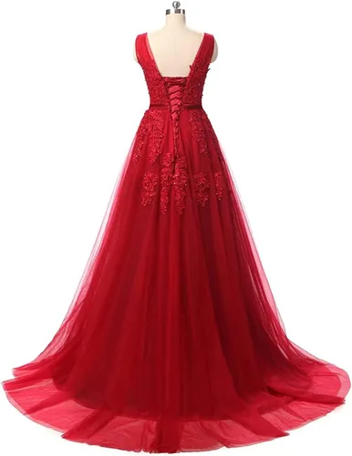 Vista 2 de UHEGDRR - Vestidos de dama de honor para mujer, con apliques de encaje, vestidos largos de cóctel