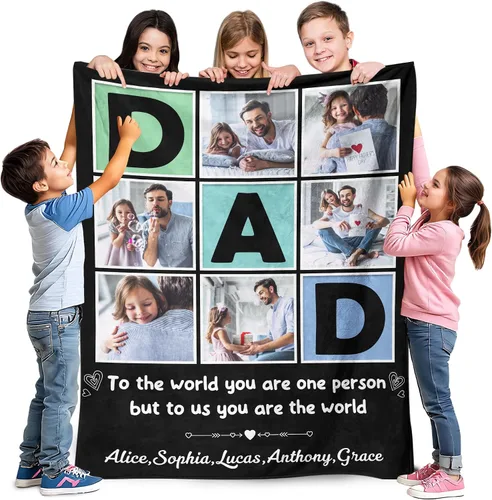 Vista 26 de Artsadd Manta personalizada con foto, mantas personalizadas para papá y abuelo, regalos del Día del Padre, manta conmemorativa para la familia