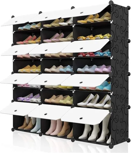 Vista 4 de GRFIT Zapatero de entrada, organizador portátil para zapatos, estante de torre de 8 niveles, estante de almacenamiento de zapatos, soporte