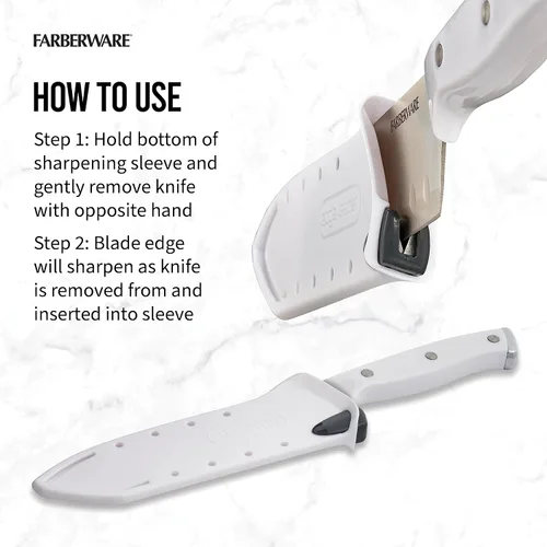 Vista 5 de Farberware Edgekeeper Cuchillo Santoku con triple remache con cubierta de hoja autoafilable, cuchillo de cocina de acero inoxidable de alto carbono