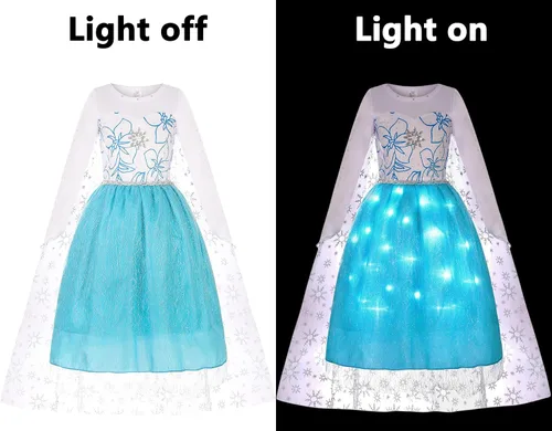 Vista 3 de IBQ Disfraz de Elsa de Frozen para niñas, ropa de princesa iluminada, para fiesta de cumpleaños, cosplay, con accesorios