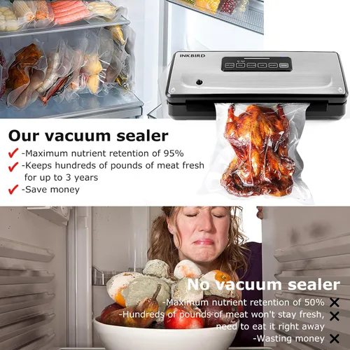 Vista 8 de Máquina selladora al vacío de alimentos 10 en 1 con almacenamiento de bolsas (hasta 20 pies) y cortador, sellador de alimentos INKBIRD sellador al