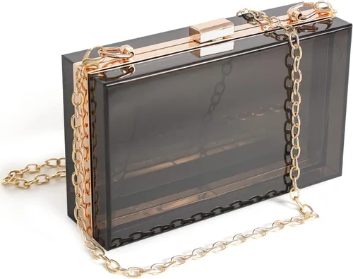 Vista 7 de WJCD - Bolso de mano de acrílico transparente para mujer, bolso de hombro con correa de cadena de dorada desmontable Premium Acrylic, Stadium