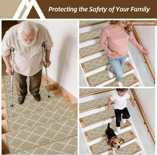 Vista 8 de COSY HOMEER Peldaños de escalera para peldaños de madera de 9 x 28 pulgadas, alfombras antideslizantes, pelar y pegar para interiores para niños