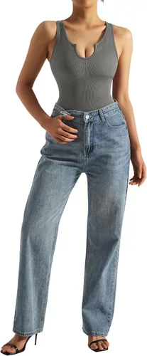 Vista 19 de SUUKSESS Body sin costuras acanalado con cuello de muesca para mujer