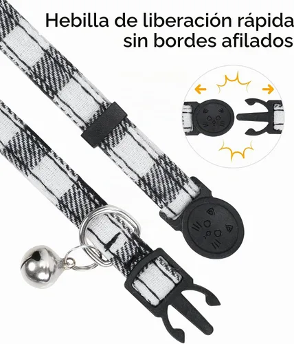 Vista 5 de Collar Joytale con corbatín y campana, lindos patrones de cuadros, 1 o 2 unidades de collares de seguridad para gato, Negro