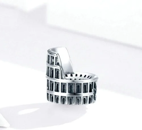 Vista 3 de Abalorio de plata de ley 925 con diseño de coliseo romano Taj Mahal, para pulsera Pandora