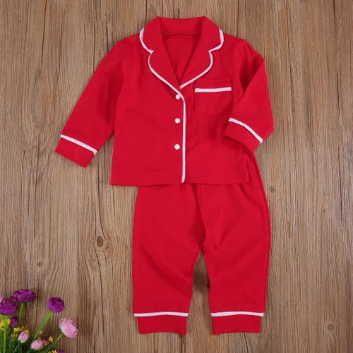 Vista 2 de Conjunto de pijama de manga larga con botones para niña pequeña, conjunto de ropa de dormir