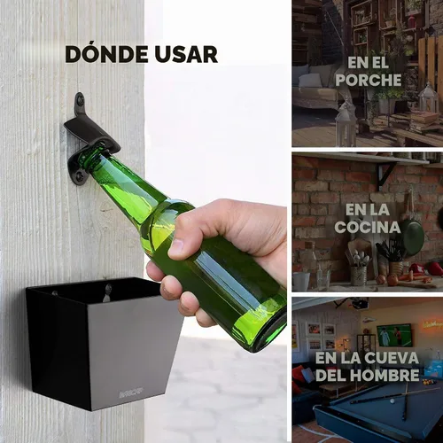 Vista 7 de Barra magnética montada en la pared, estilo abridor de botellas y tapa de botella para cerveza y refrescos, elegante, fácil de instalar y sin Negro