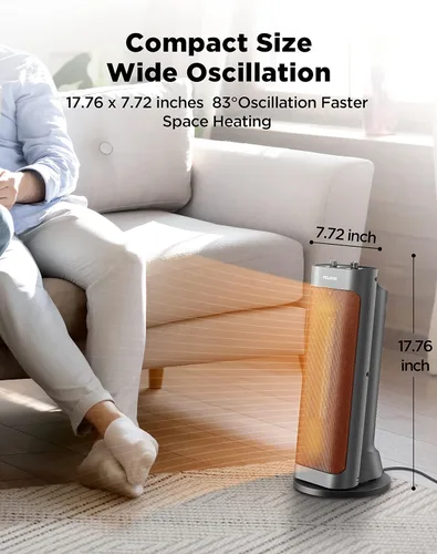 Vista 3 de PELONIS PTH15A2BGB Calentador de espacio de calentamiento rápido de 1500 W, termostato programable, fácil control, oscilación generalizada