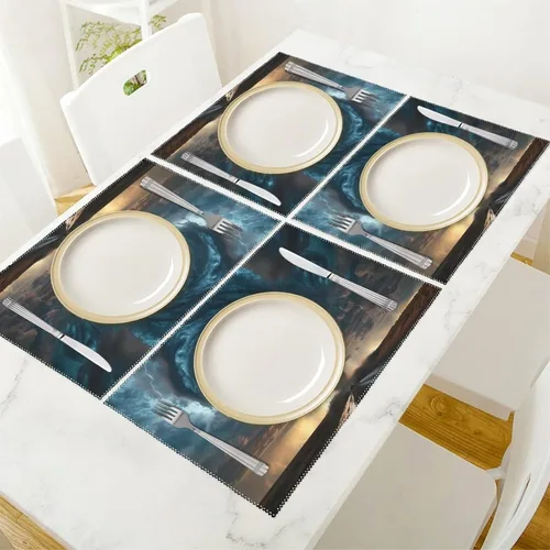 Vista 5 de Tornado Natural Disaster Placemats Set of 6 Resistant Table Mats Washable Place Mats for Dinner Party Table Decoration