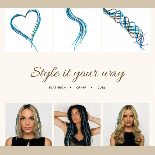 Vista 5 de 21 extensiones de cabello de color azul, kit de gallo de 9 a 14 pulgadas de largo, con 20 cuentas de microenlace, plumas 100% reales, estilo bohemio