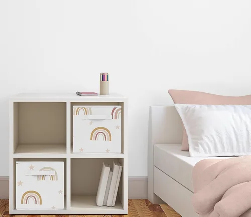 Vista 2 de Sweet Jojo Designs Cubo de almacenamiento plegable de tela con diseño de arco iris bohemio, cajas organizadoras, juguetes para niños, bebés, juego