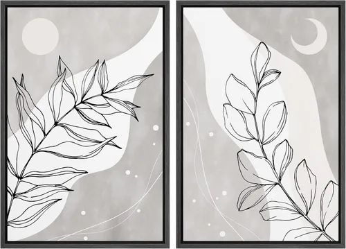 Vista 82 de SIGNFORD Lienzo enmarcado para pared, juego de arte geométrico retro de mediados de siglo, plantas forestales, ilustraciones con formas abstractas