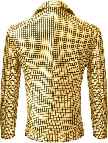 Vista 2 de ATTBEA Conjunto de disfraz de discoteca para hombre, traje de lentejuelas brillantes y pantalones, chaqueta metálica, trajes de Halloween