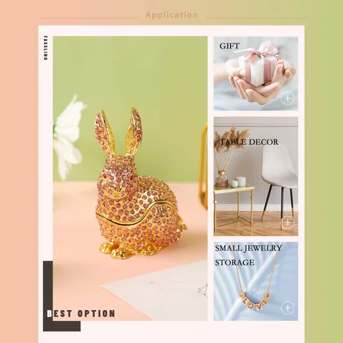 Vista 4 de Bonita caja de joyería de conejo con bisagras de animales de Pascua, regalo para decoración del hogar