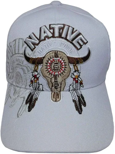 Vista 2 de Gorra con diseño de calavera de búfalo indio, color blanco