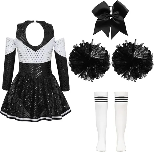 Vista 2 de FEESHOW Vestido brillante de manga larga para niñas de animadora de secundaria, disfraz de fiesta de carnaval de Halloween
