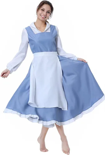 Vista 2 de Disfraz de sirvienta para mujer, vestido de cosplay, delantal Azul